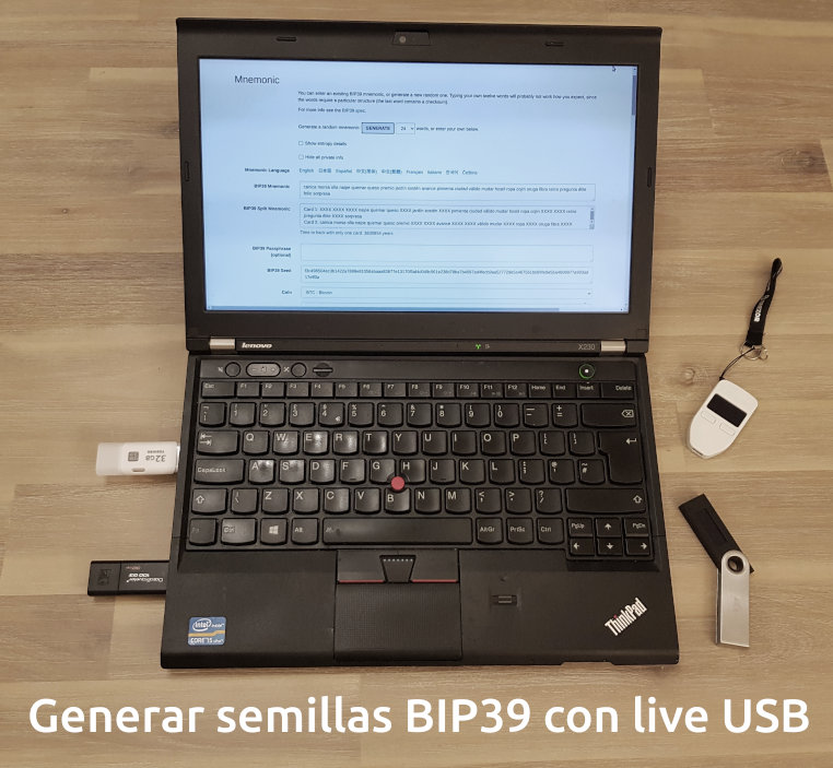 Imagen de portatil para generar BIP39 en Live USB